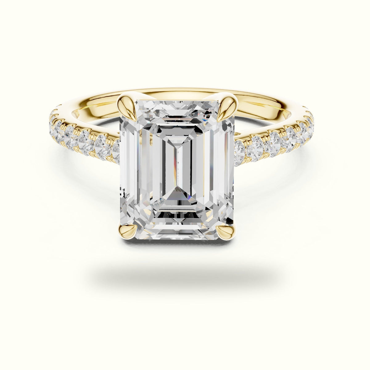 Emerald Cut Basket with Hidden Halo Lab-Grown Diamond Solitaire Ring — Yellow gold, front view | Crystal N Cuts