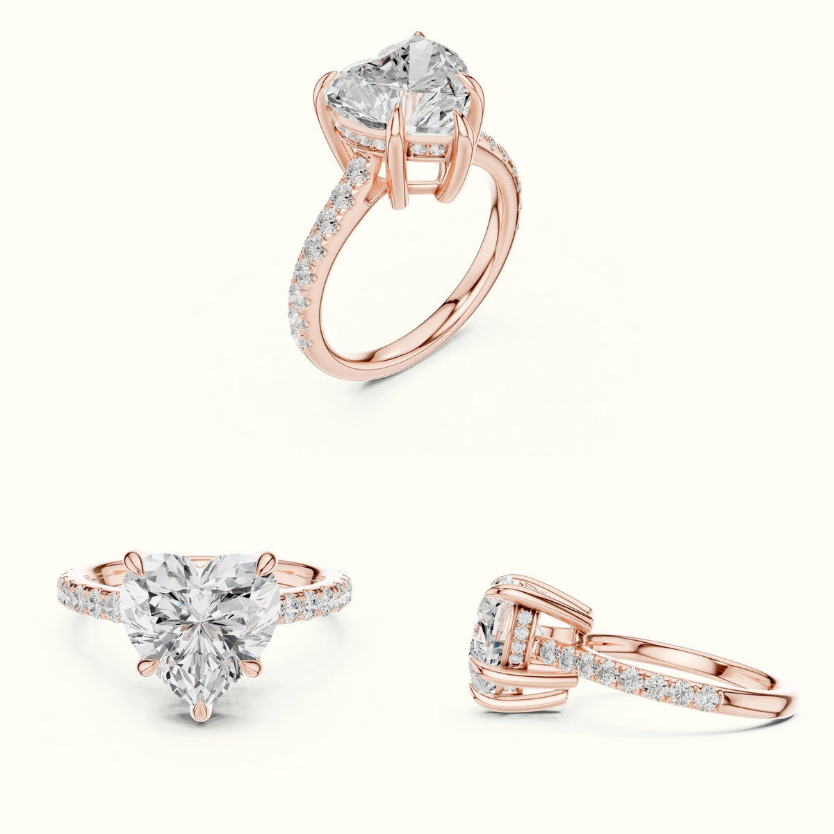 Heart Basket with Hidden Halo Lab-Grown Diamond Solitaire Ring — Rose gold, on the hand | Crystal N Cuts
