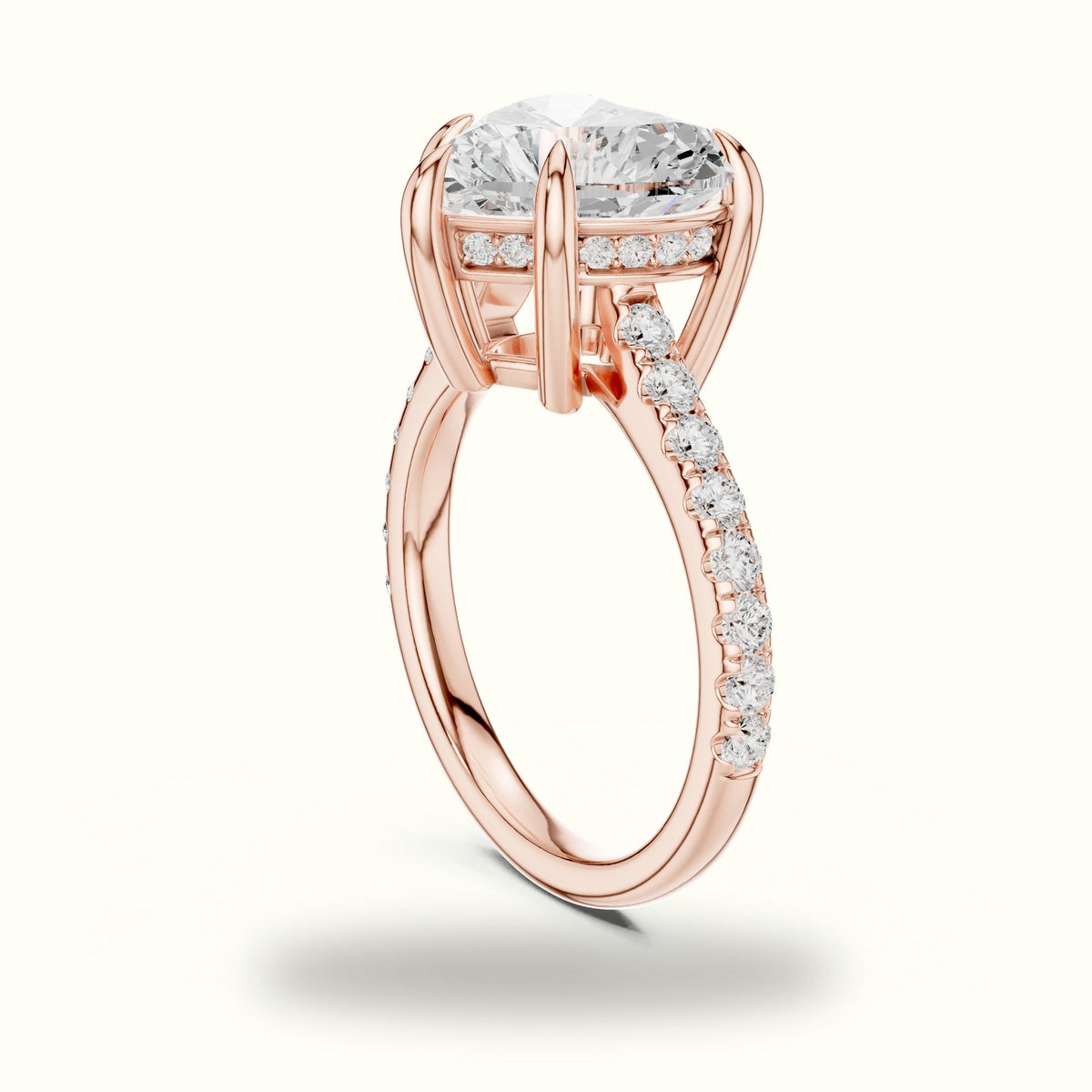 Heart Basket with Hidden Halo Lab-Grown Diamond Solitaire Ring — Rose gold, view 1 | Crystal N Cuts