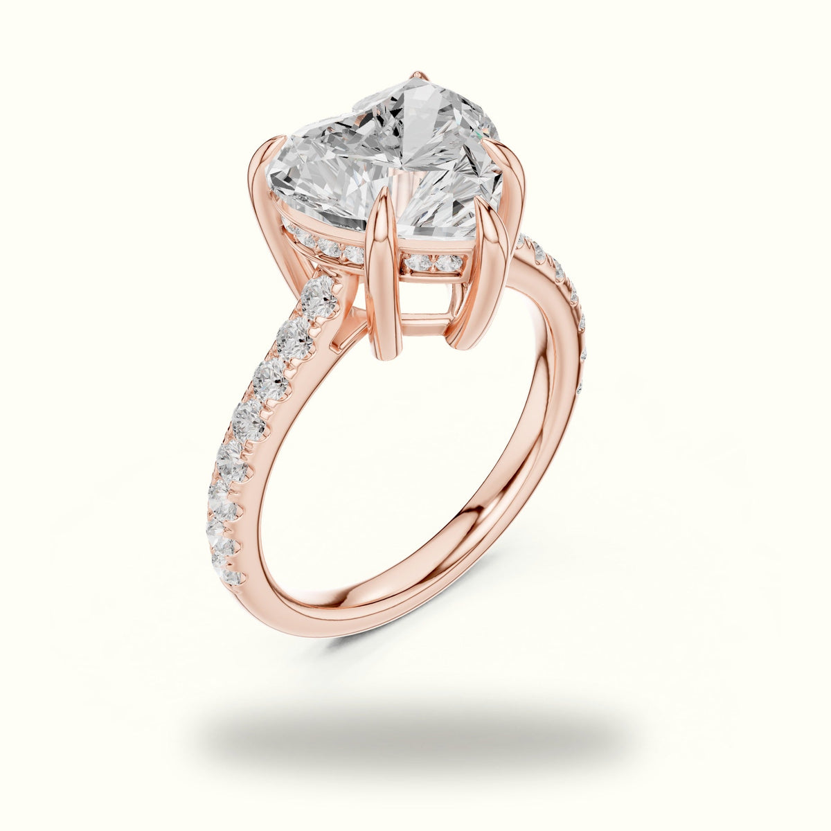 Heart Basket with Hidden Halo Lab-Grown Diamond Solitaire Ring — Rose gold, view 2 | Crystal N Cuts
