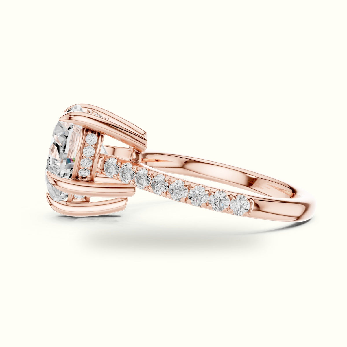 Heart Basket with Hidden Halo Lab-Grown Diamond Solitaire Ring — Rose gold, view 3 | Crystal N Cuts