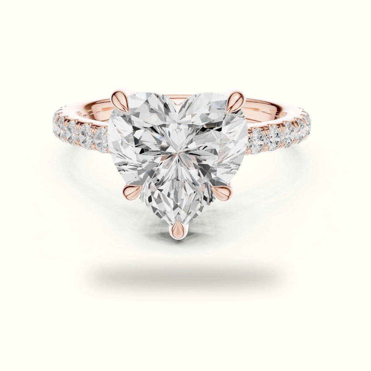 Heart Basket with Hidden Halo Lab-Grown Diamond Solitaire Ring — Rose gold, front view | Crystal N Cuts