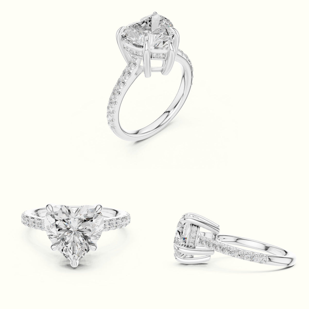 Heart Basket with Hidden Halo Lab-Grown Diamond Solitaire Ring — White gold, on the hand | Crystal N Cuts
