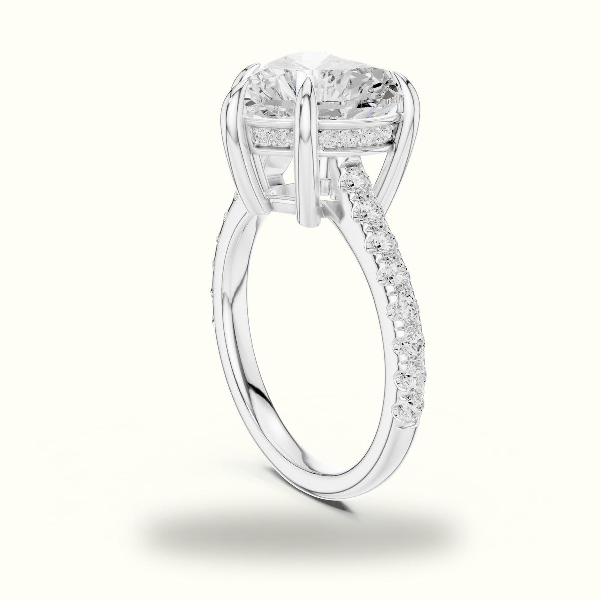 Heart Basket with Hidden Halo Lab-Grown Diamond Solitaire Ring — White gold, view 1 | Crystal N Cuts