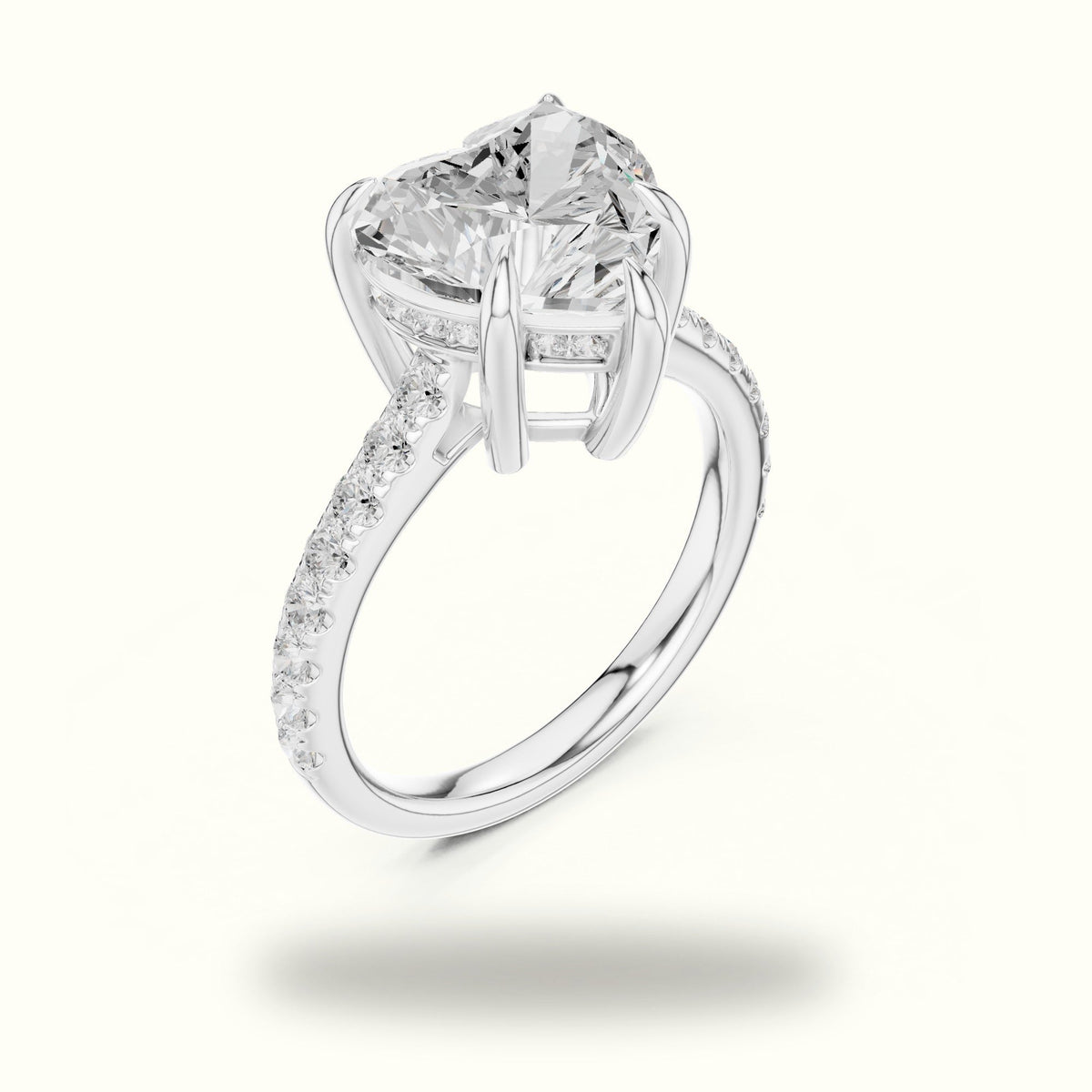 Heart Basket with Hidden Halo Lab-Grown Diamond Solitaire Ring — White gold, view 2 | Crystal N Cuts