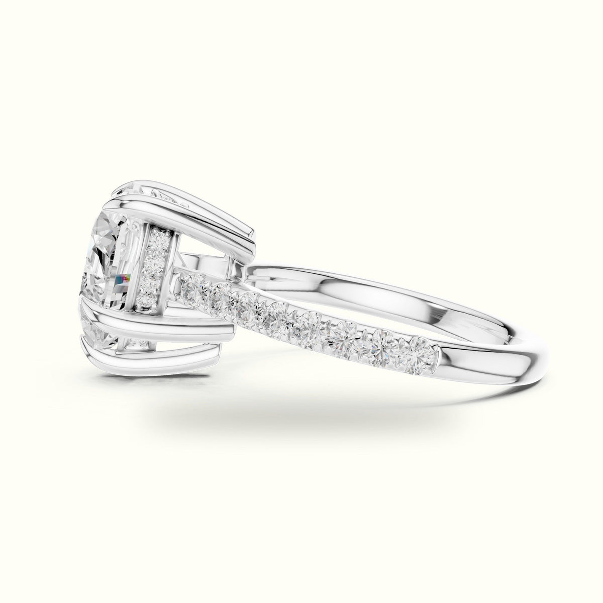 Heart Basket with Hidden Halo Lab-Grown Diamond Solitaire Ring — White gold, view 3 | Crystal N Cuts
