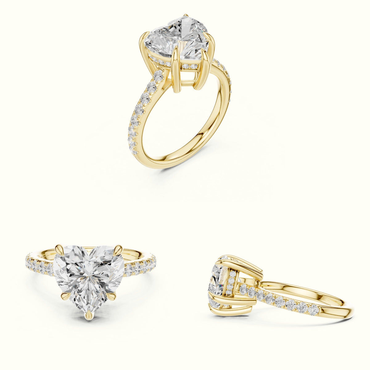 Heart Basket with Hidden Halo Lab-Grown Diamond Solitaire Ring — Yellow gold, on the hand | Crystal N Cuts
