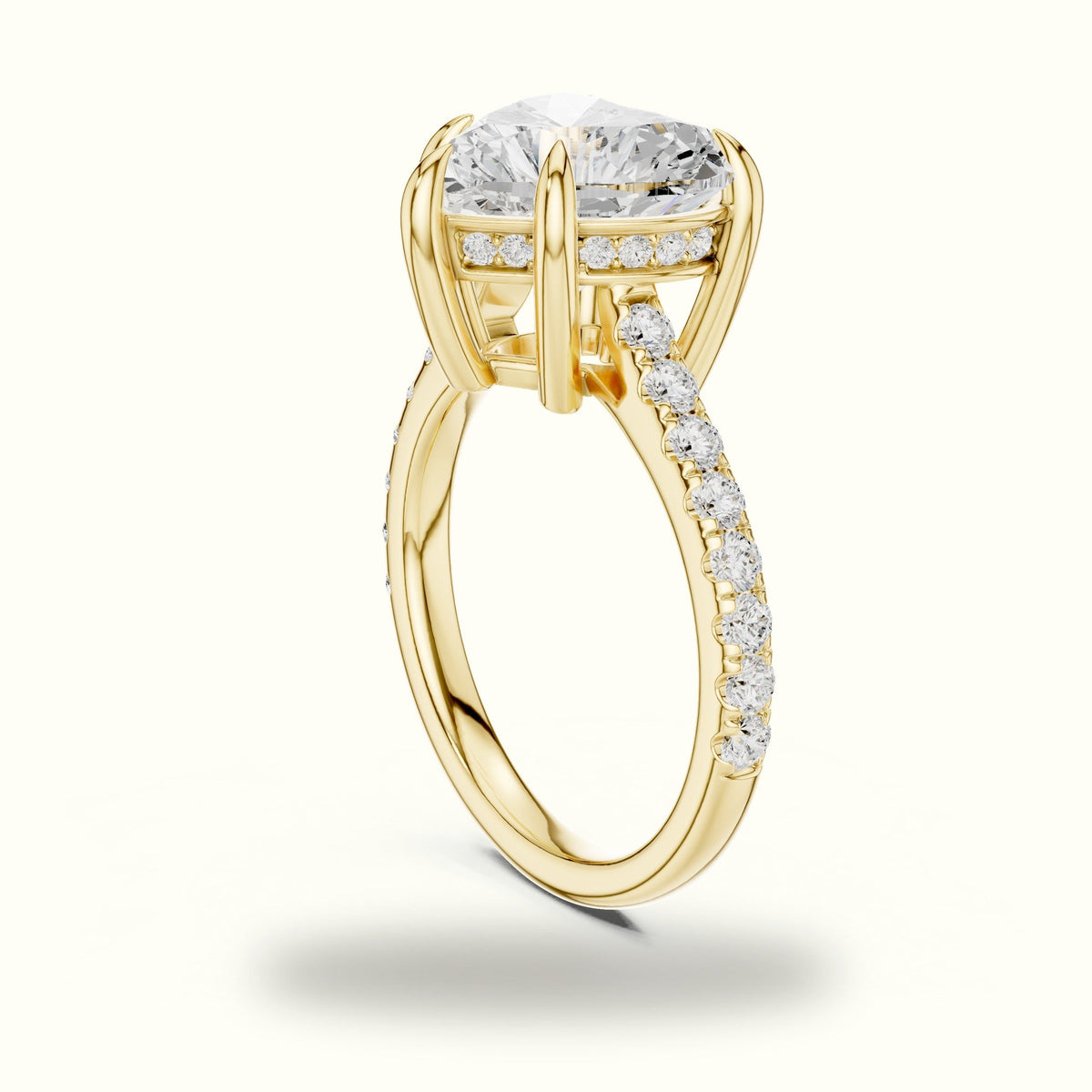 Heart Basket with Hidden Halo Lab-Grown Diamond Solitaire Ring — Yellow gold, view 1 | Crystal N Cuts