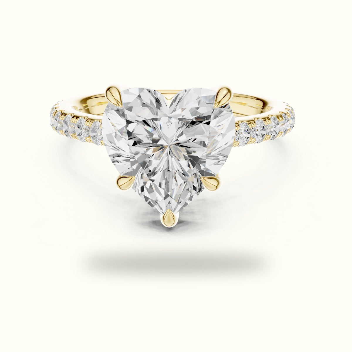 Heart Basket with Hidden Halo Lab-Grown Diamond Solitaire Ring — Yellow gold, front view | Crystal N Cuts