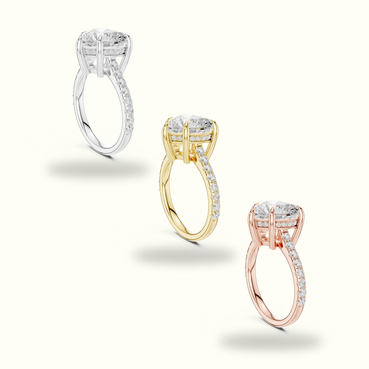 Heart Basket with Hidden Halo Lab-Grown Diamond Solitaire Ring — Rose gold, in yellow, white and rose gold | Crystal N Cuts
