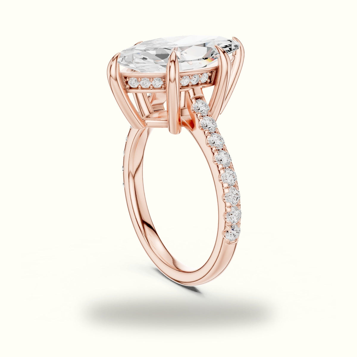 Marquise Hidden Halo Basket Lab-Grown Diamond Solitaire with Accents Ring — Rose gold, view 1 | Crystal N Cuts