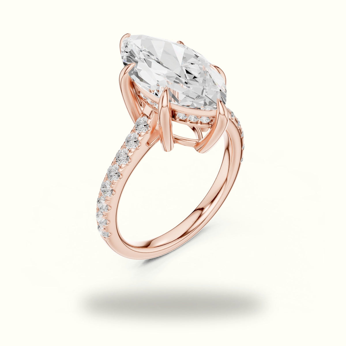 Marquise Hidden Halo Basket Lab-Grown Diamond Solitaire with Accents Ring — Rose gold, view 2 | Crystal N Cuts