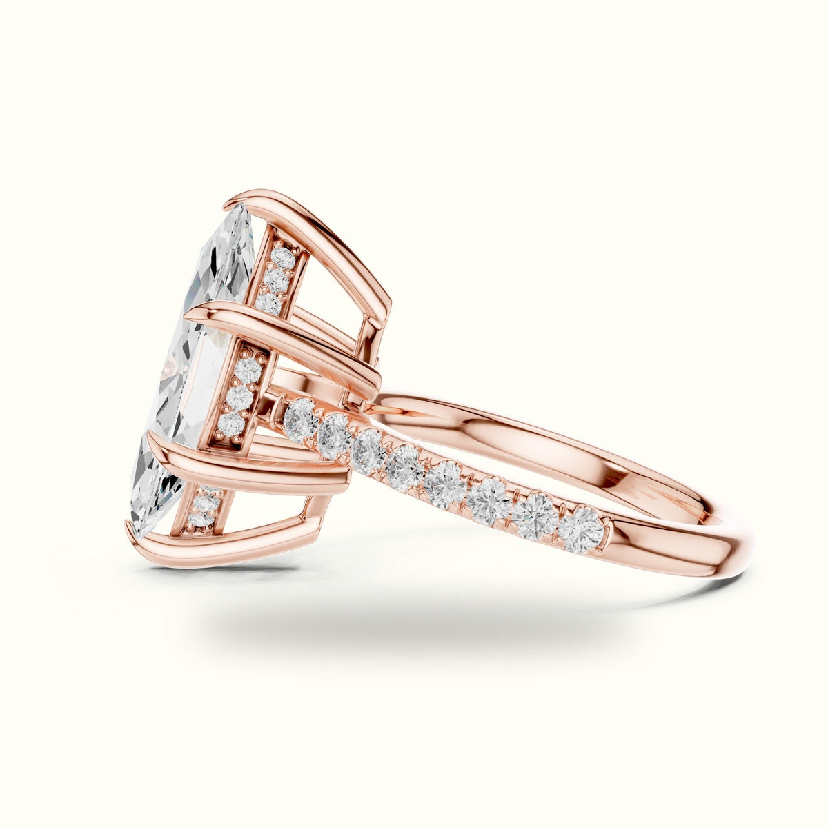Marquise Hidden Halo Basket Lab-Grown Diamond Solitaire with Accents Ring — Rose gold, view 3 | Crystal N Cuts