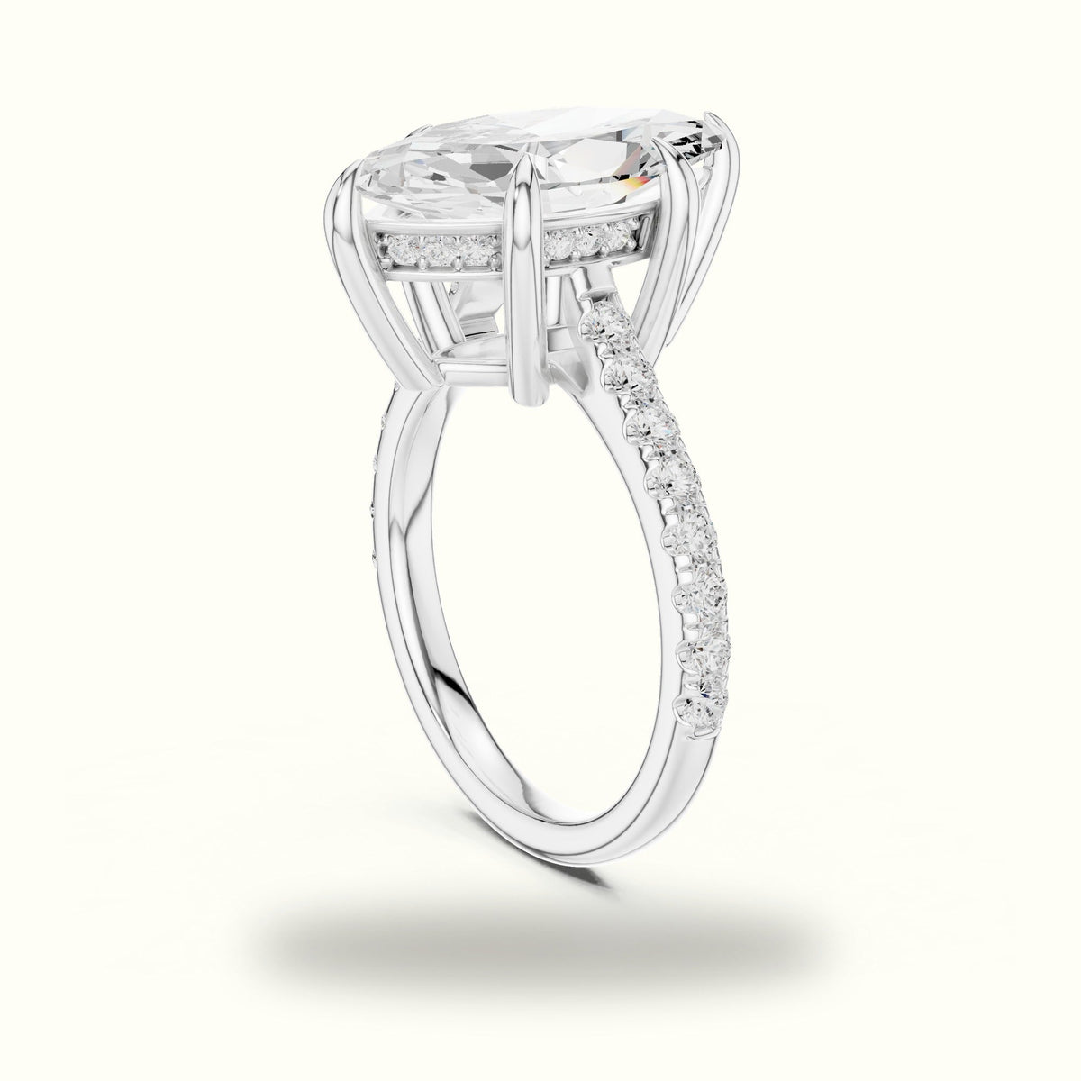Marquise Hidden Halo Basket Lab-Grown Diamond Solitaire with Accents Ring — White gold, view 1 | Crystal N Cuts