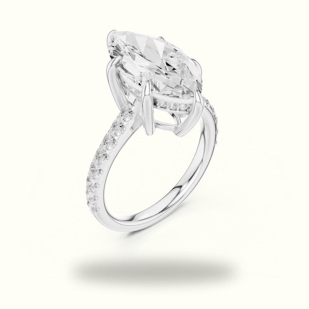Marquise Hidden Halo Basket Lab-Grown Diamond Solitaire with Accents Ring — White gold, view 2 | Crystal N Cuts