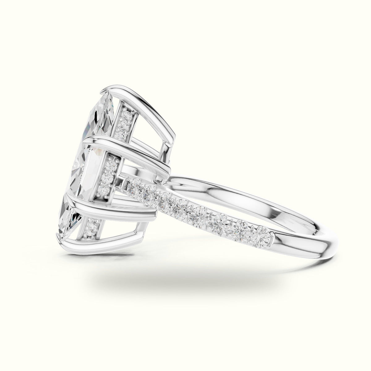 Marquise Hidden Halo Basket Lab-Grown Diamond Solitaire with Accents Ring — White gold, view 3 | Crystal N Cuts