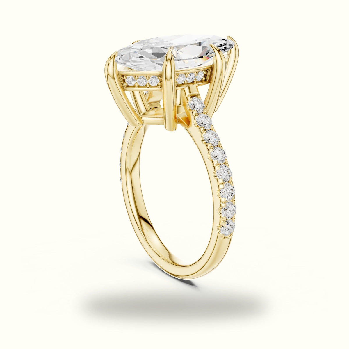Marquise Hidden Halo Basket Lab-Grown Diamond Solitaire with Accents Ring — Yellow gold, view 1 | Crystal N Cuts