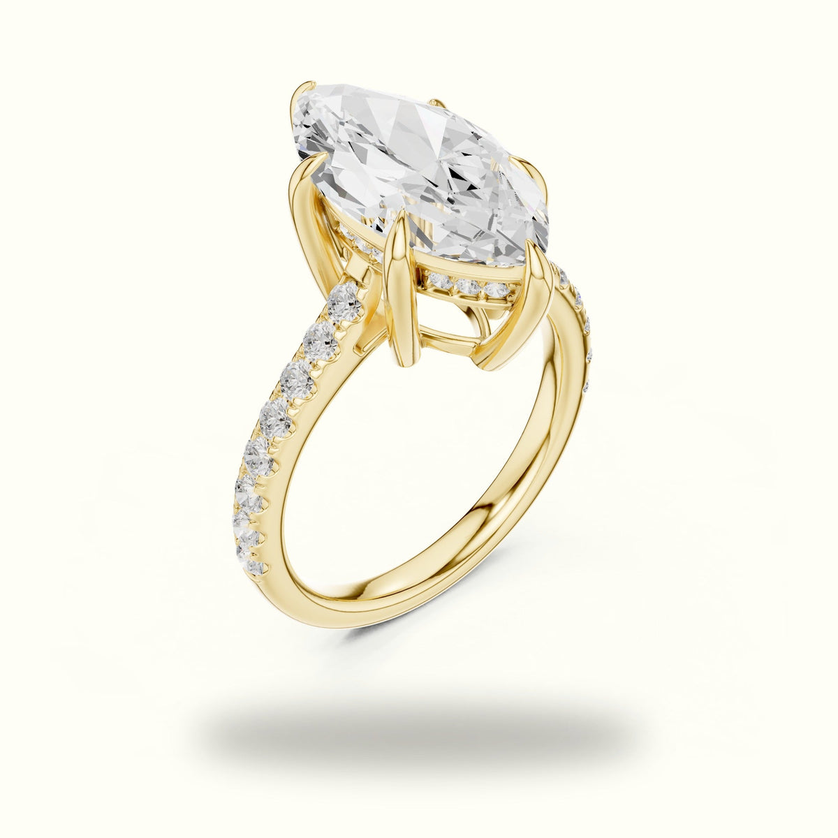 Marquise Hidden Halo Basket Lab-Grown Diamond Solitaire with Accents Ring — Yellow gold, view 2 | Crystal N Cuts