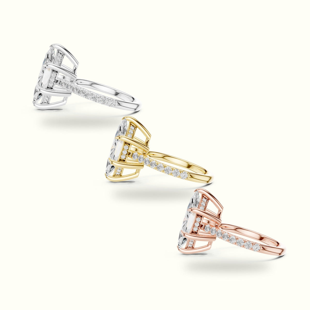 Marquise Hidden Halo Basket Lab-Grown Diamond Solitaire with Accents Ring — Rose gold, in yellow, white and rose gold | Crystal N Cuts