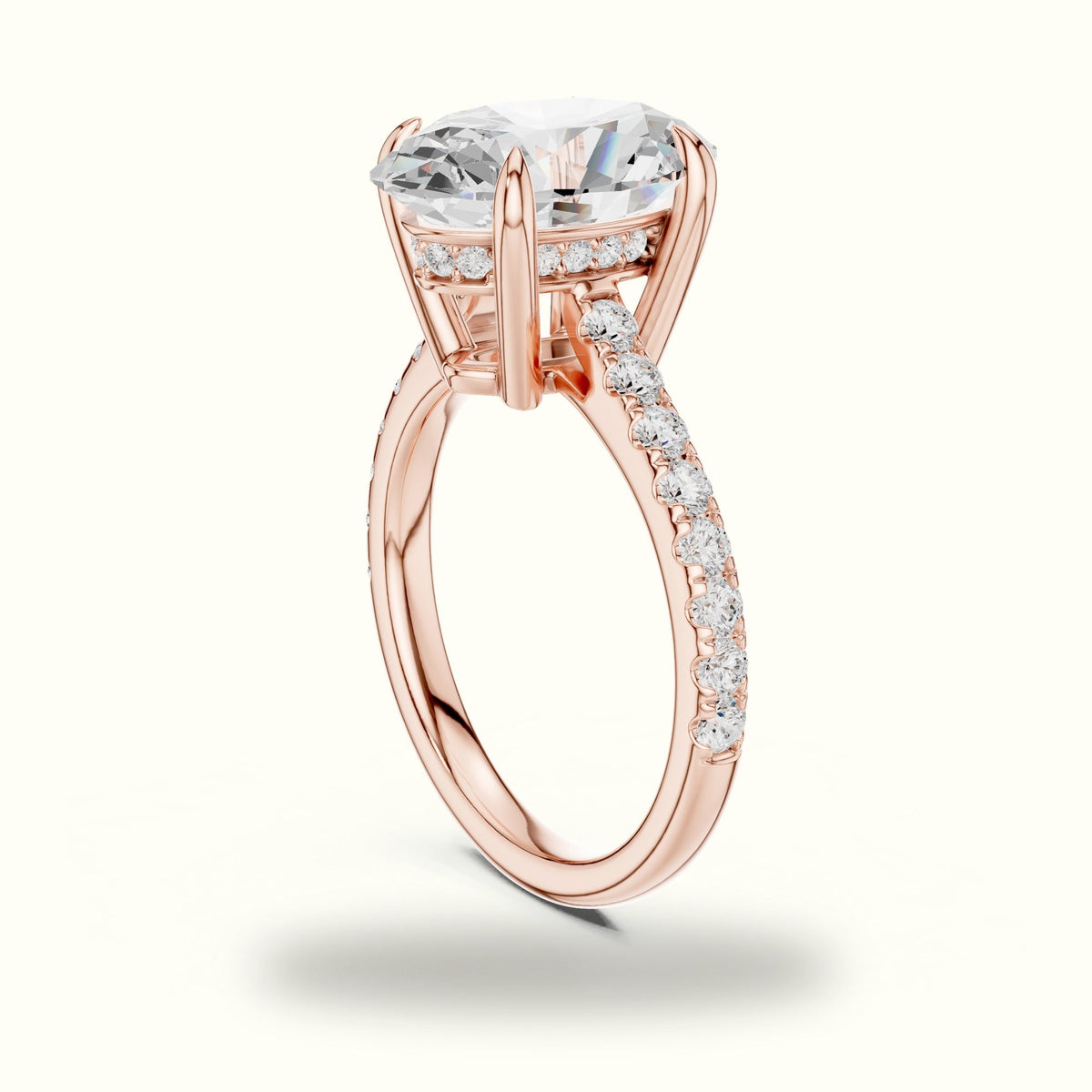 Oval Basket with Hidden Halo Lab-Grown Diamond Solitaire Ring — Rose gold, view 1 | Crystal N Cuts