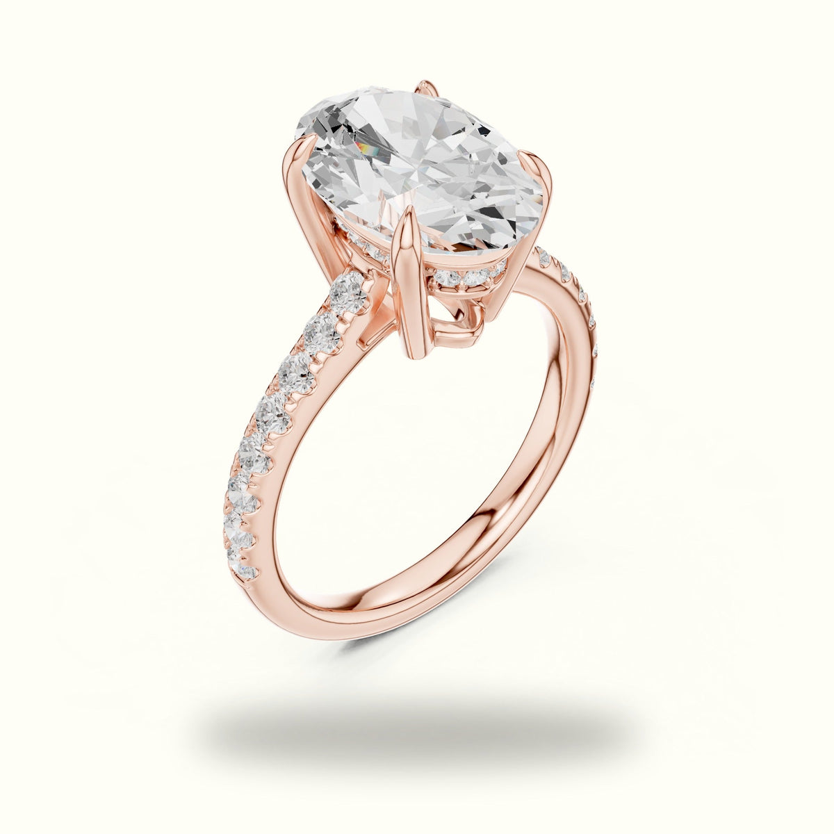 Oval Basket with Hidden Halo Lab-Grown Diamond Solitaire Ring — Rose gold, view 2 | Crystal N Cuts