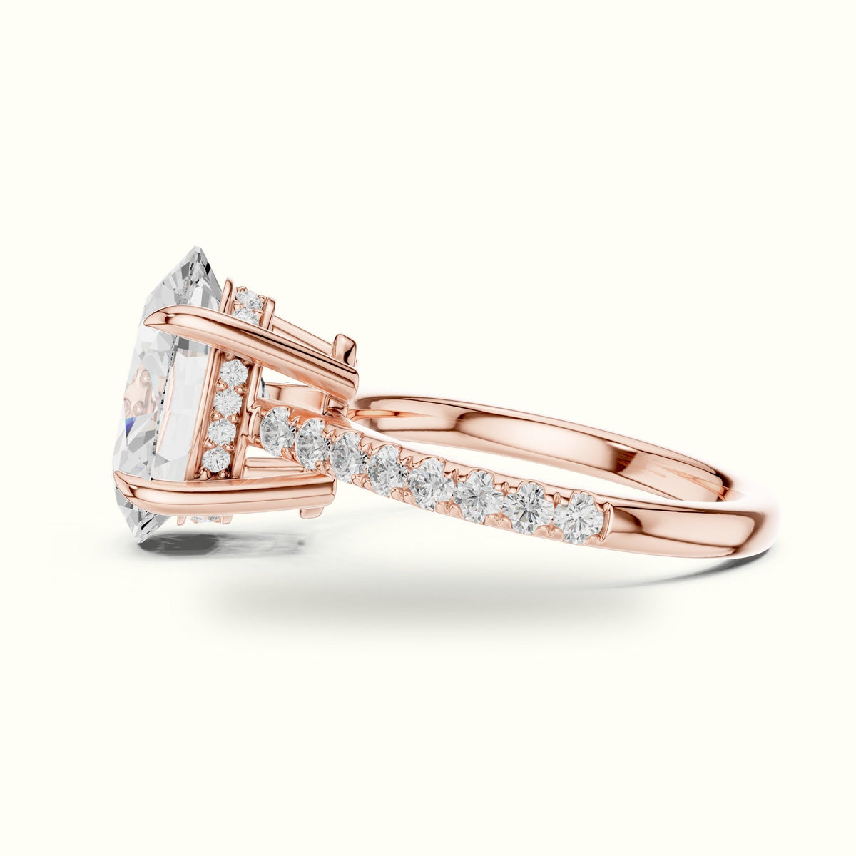 Oval Basket with Hidden Halo Lab-Grown Diamond Solitaire Ring — Rose gold, view 3 | Crystal N Cuts