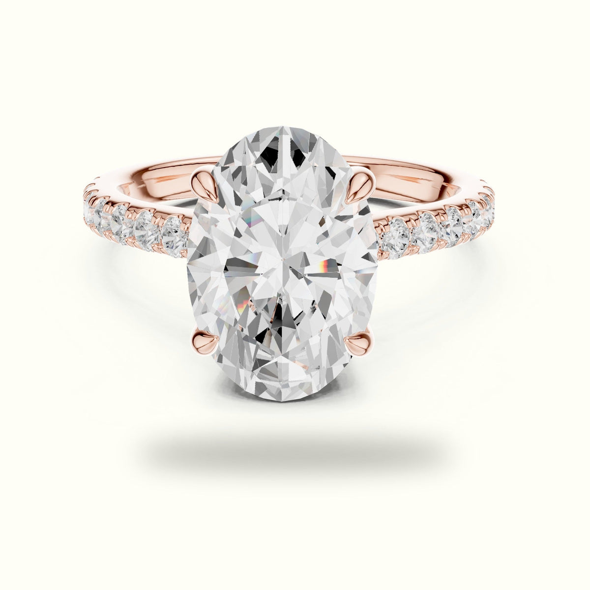 Oval Basket with Hidden Halo Lab-Grown Diamond Solitaire Ring — Rose gold, front view | Crystal N Cuts