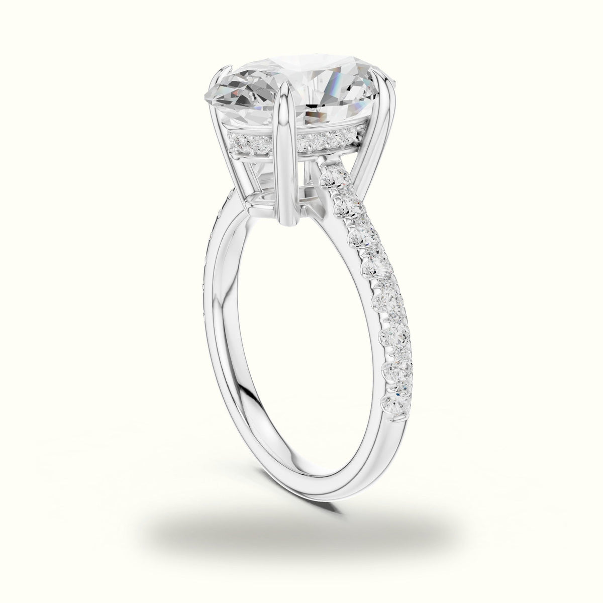 Oval Basket with Hidden Halo Lab-Grown Diamond Solitaire Ring — White gold, view 1 | Crystal N Cuts