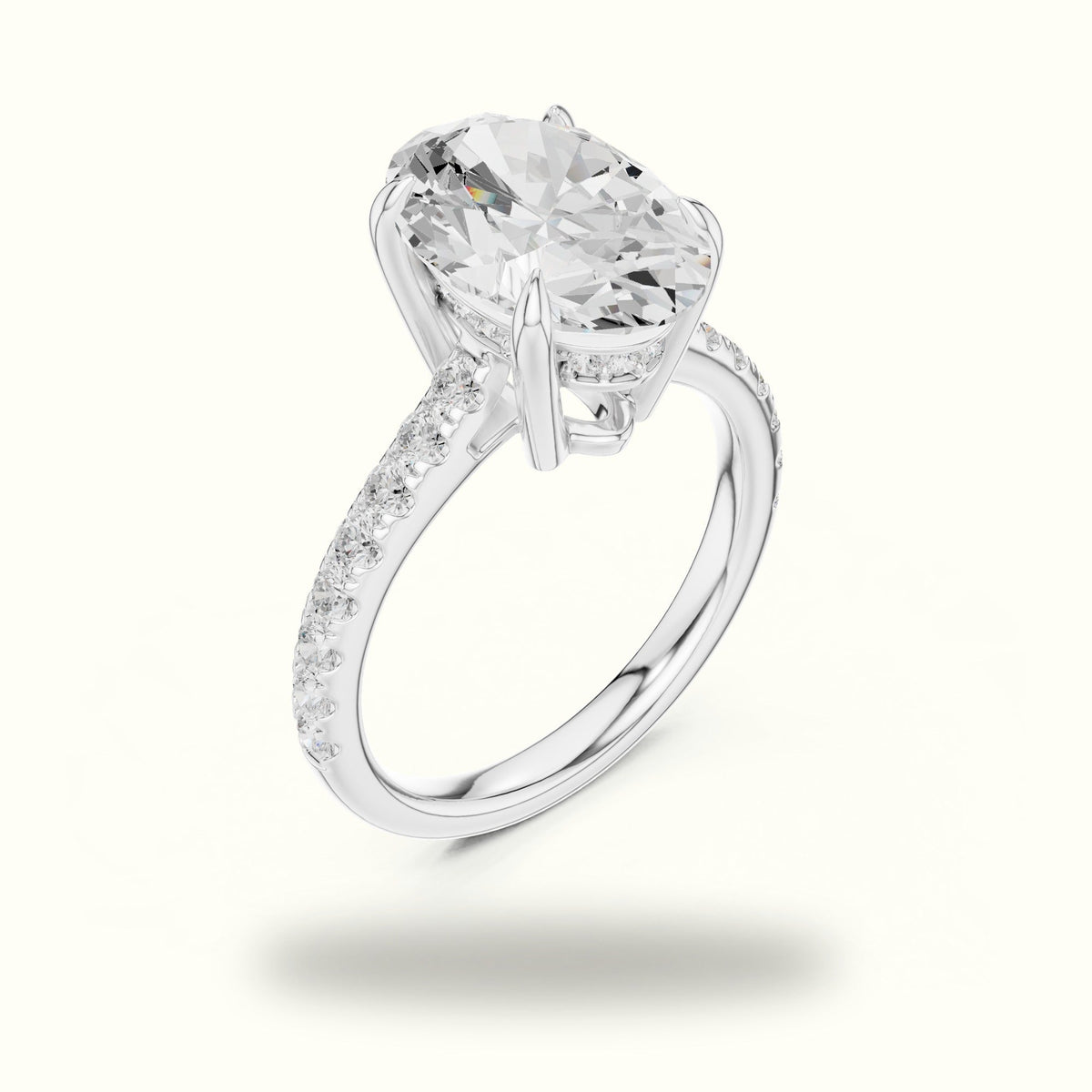 Oval Basket with Hidden Halo Lab-Grown Diamond Solitaire Ring — White gold, view 2 | Crystal N Cuts