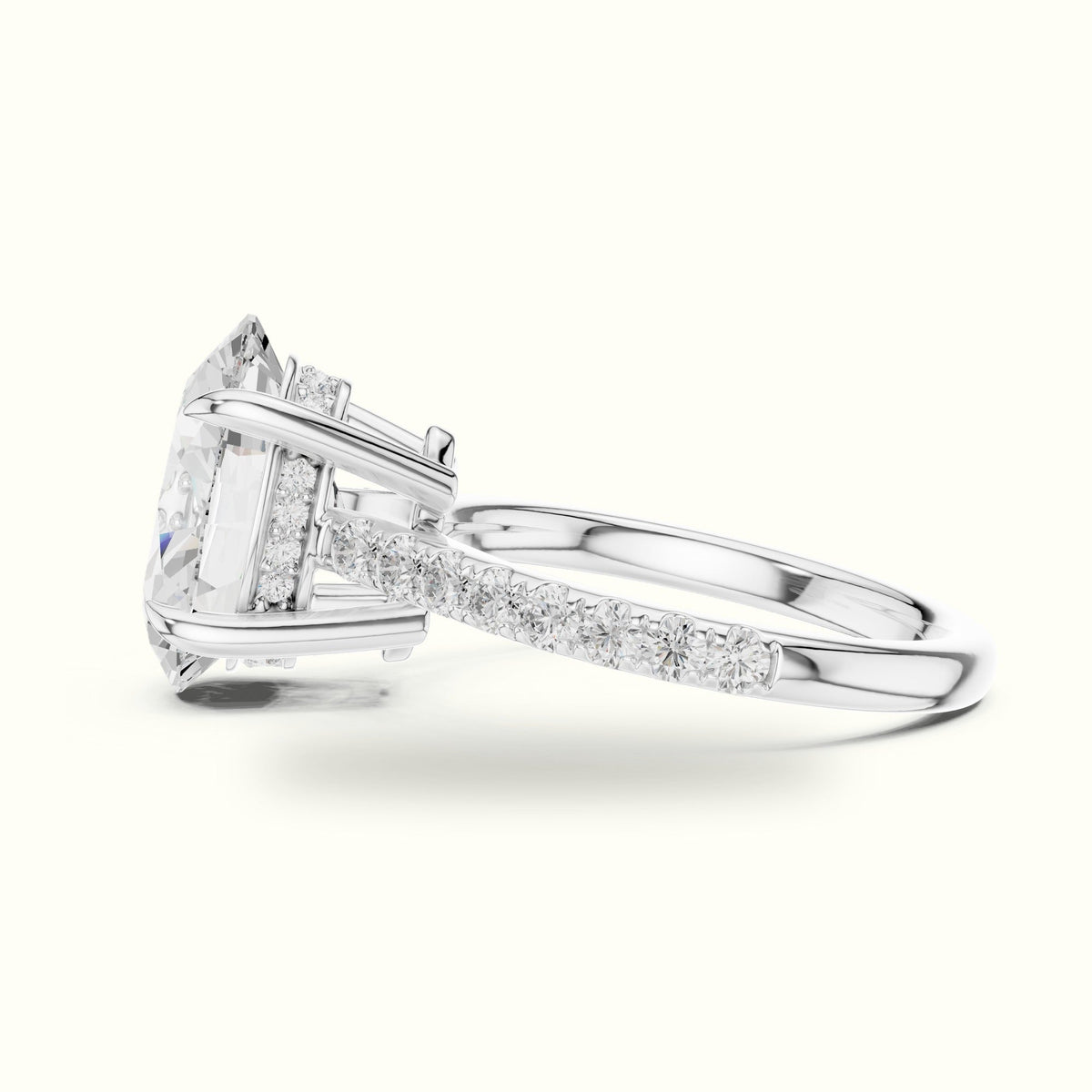 Oval Basket with Hidden Halo Lab-Grown Diamond Solitaire Ring — White gold, view 3 | Crystal N Cuts