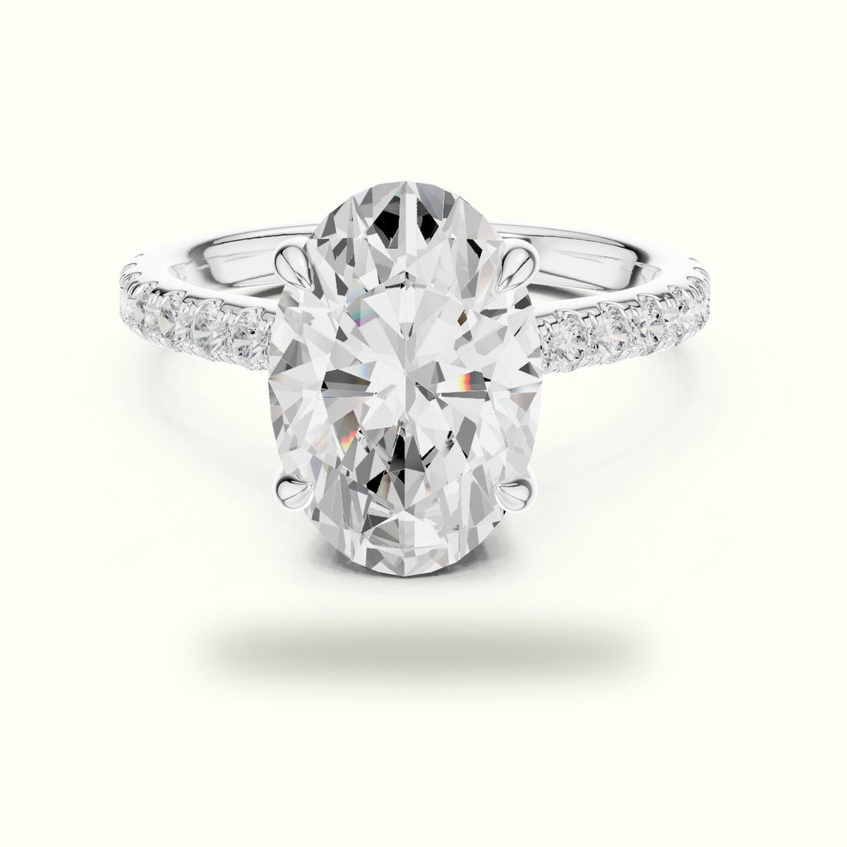 Oval Basket with Hidden Halo Lab-Grown Diamond Solitaire Ring — White gold, front view | Crystal N Cuts
