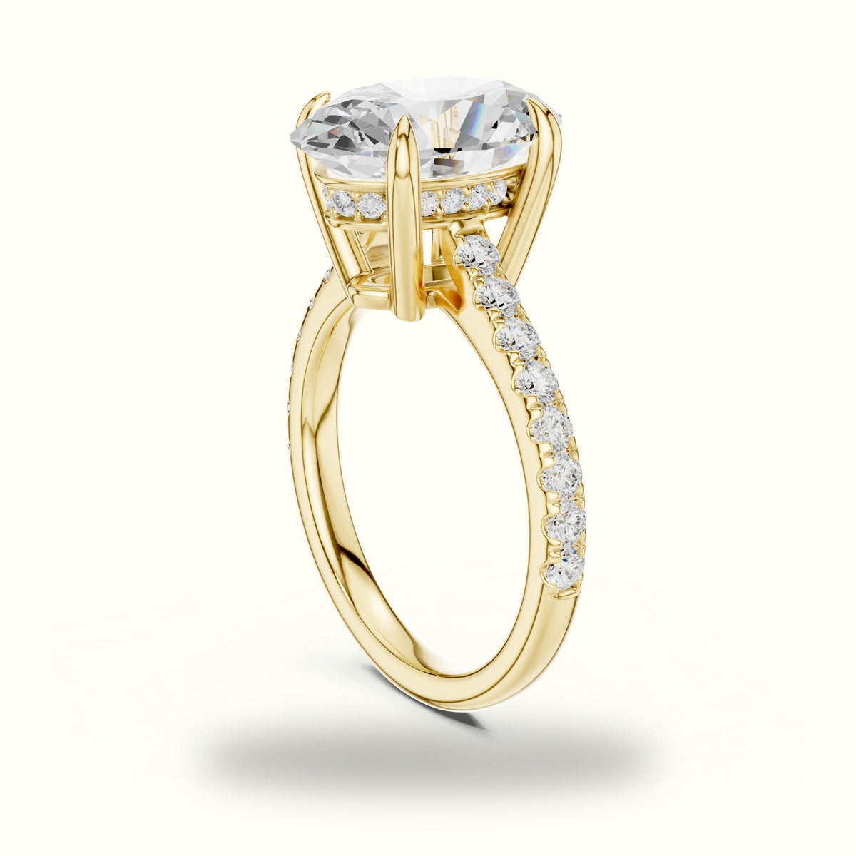 Oval Basket with Hidden Halo Lab-Grown Diamond Solitaire Ring — Yellow gold, view 1 | Crystal N Cuts