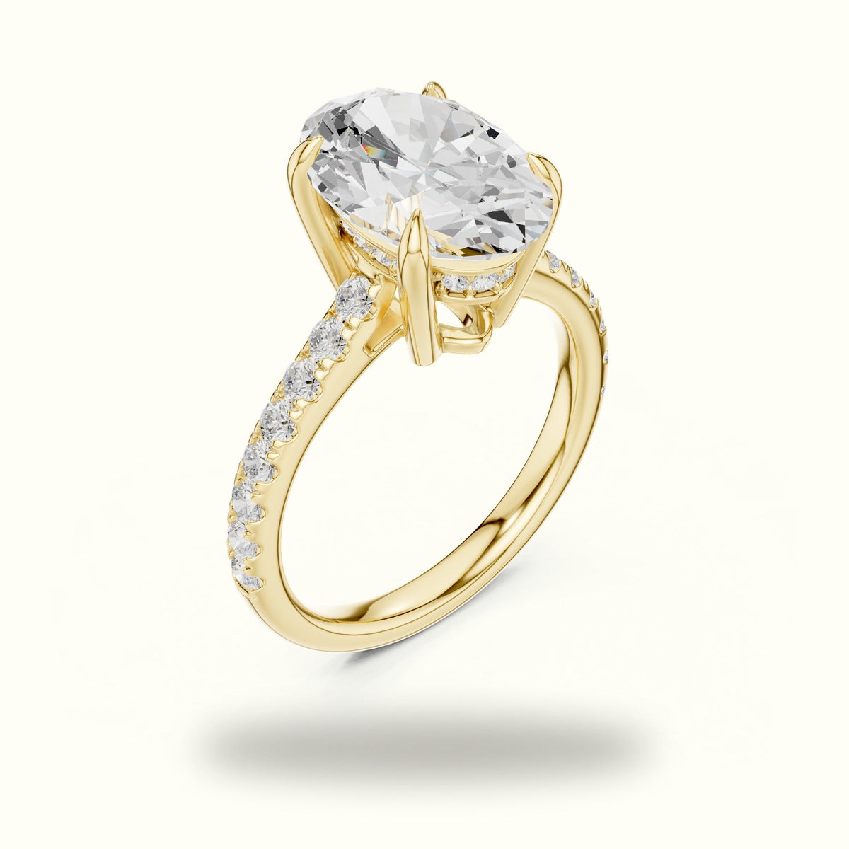Oval Basket with Hidden Halo Lab-Grown Diamond Solitaire Ring — Yellow gold, view 2 | Crystal N Cuts