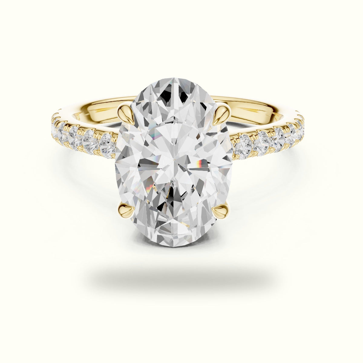 Oval Basket with Hidden Halo Lab-Grown Diamond Solitaire Ring — Yellow gold, front view | Crystal N Cuts