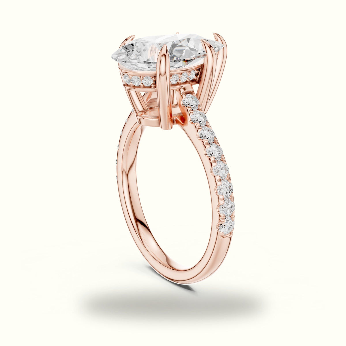 Pear Basket with Hidden Halo Lab-Grown Diamond Solitaire Ring — Rose gold, view 1 | Crystal N Cuts