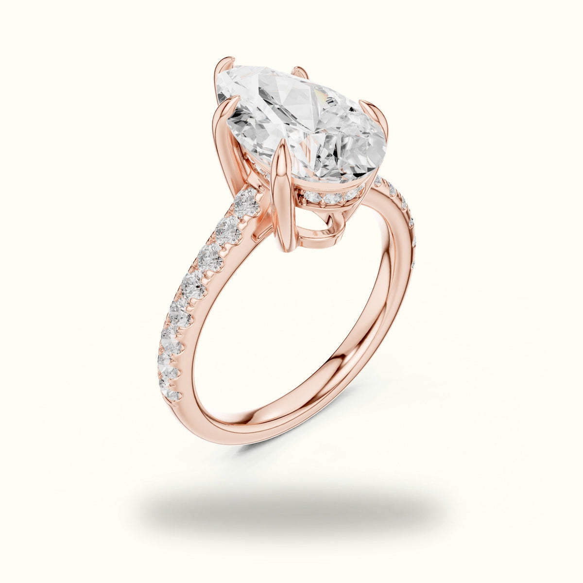 Pear Basket with Hidden Halo Lab-Grown Diamond Solitaire Ring — Rose gold, view 2 | Crystal N Cuts