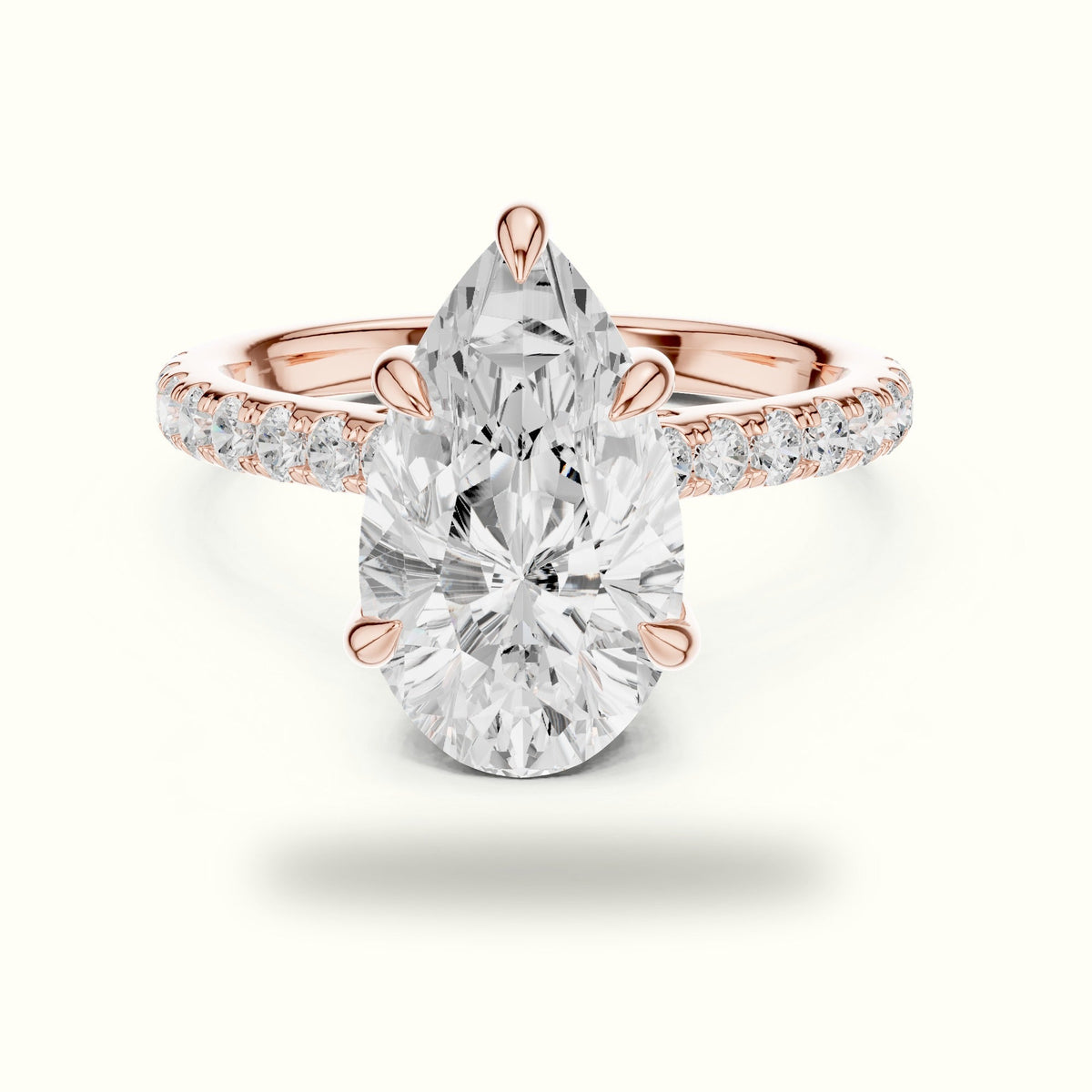 Pear Basket with Hidden Halo Lab-Grown Diamond Solitaire Ring — Rose gold, front view | Crystal N Cuts
