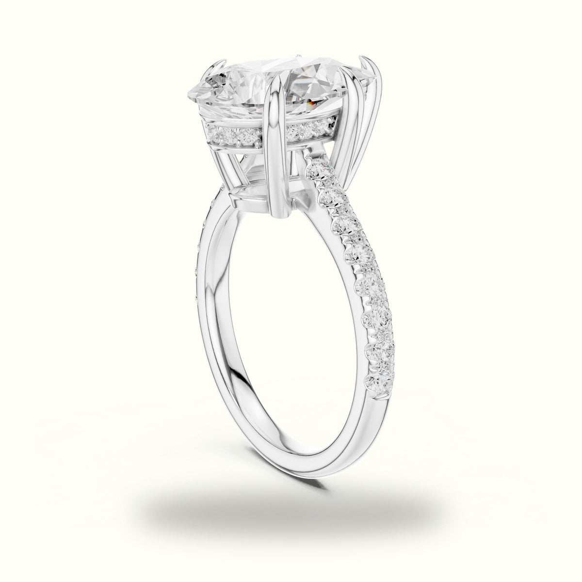 Pear Basket with Hidden Halo Lab-Grown Diamond Solitaire Ring — White gold, view 1 | Crystal N Cuts