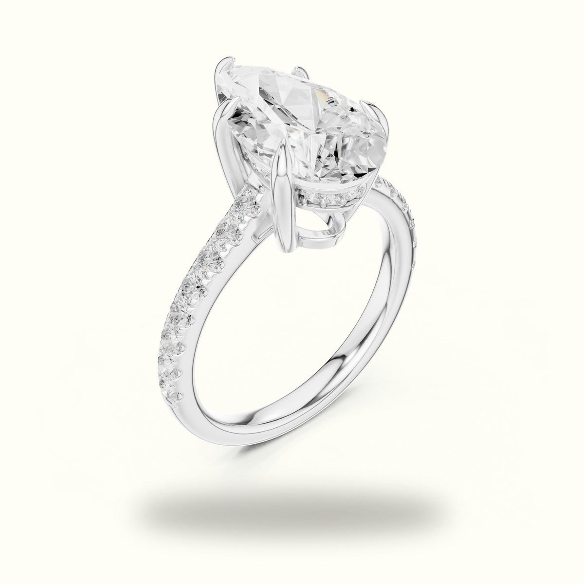 Pear Basket with Hidden Halo Lab-Grown Diamond Solitaire Ring — White gold, view 2 | Crystal N Cuts