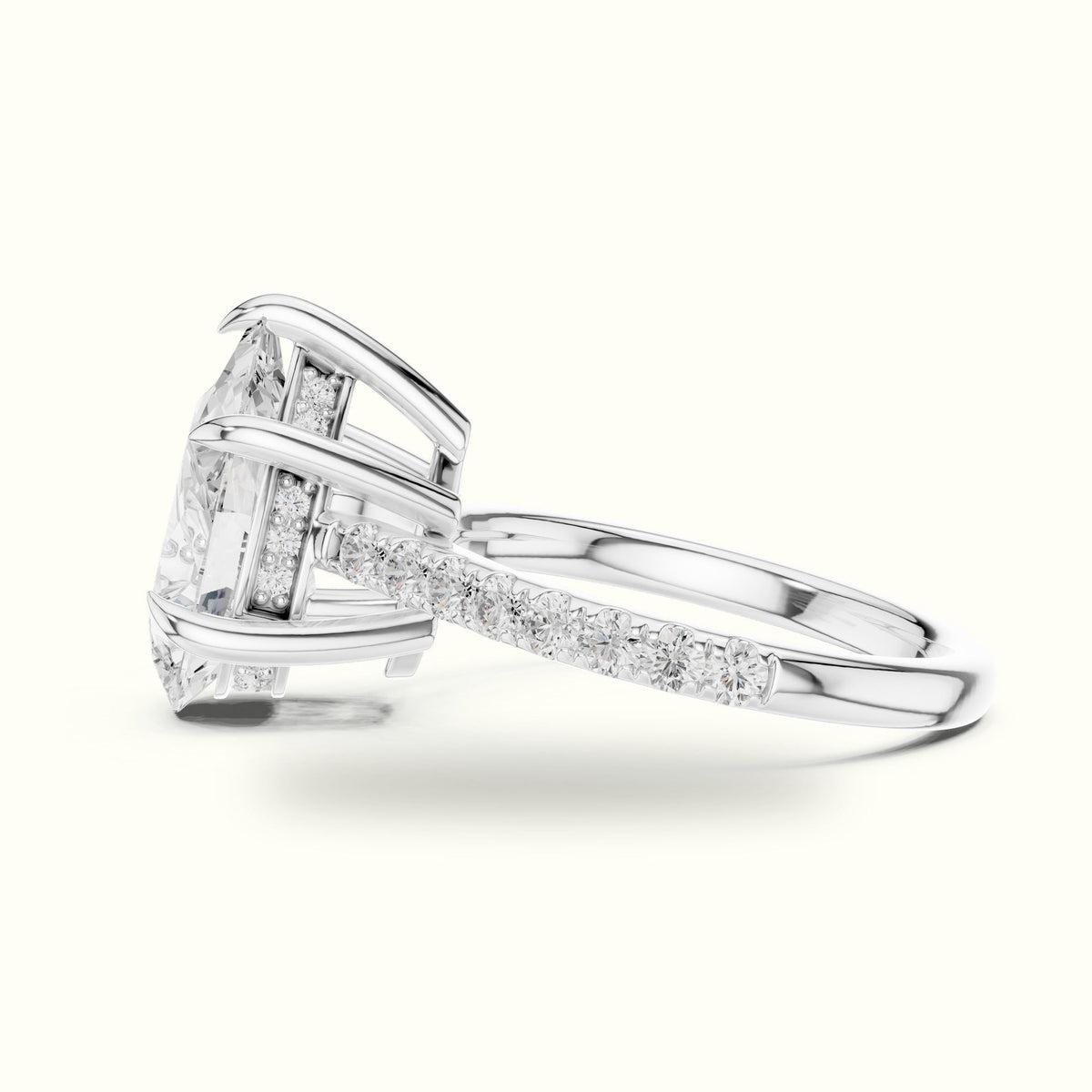 Pear Basket with Hidden Halo Lab-Grown Diamond Solitaire Ring — White gold, view 3 | Crystal N Cuts