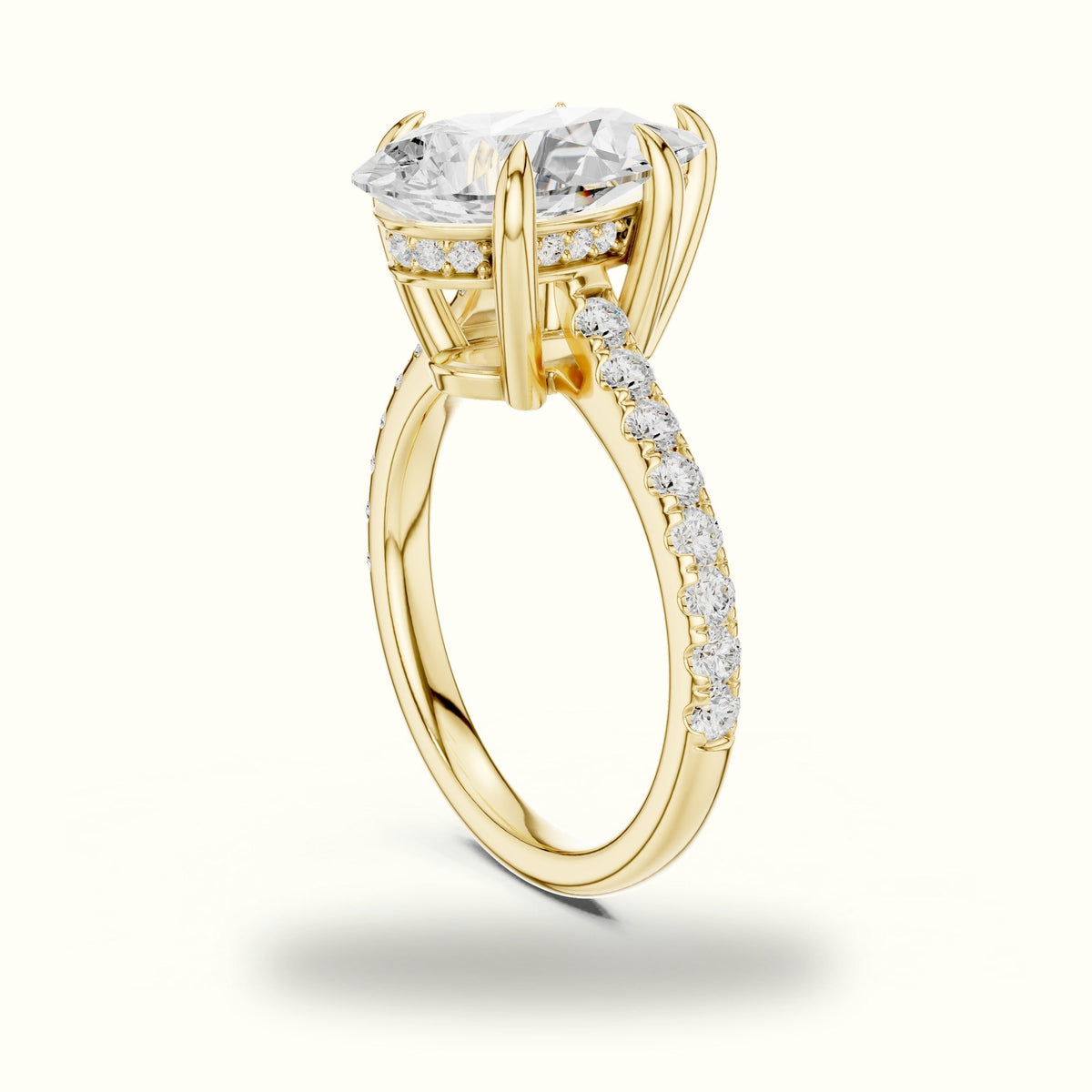 Pear Basket with Hidden Halo Lab-Grown Diamond Solitaire Ring — Yellow gold, view 1 | Crystal N Cuts