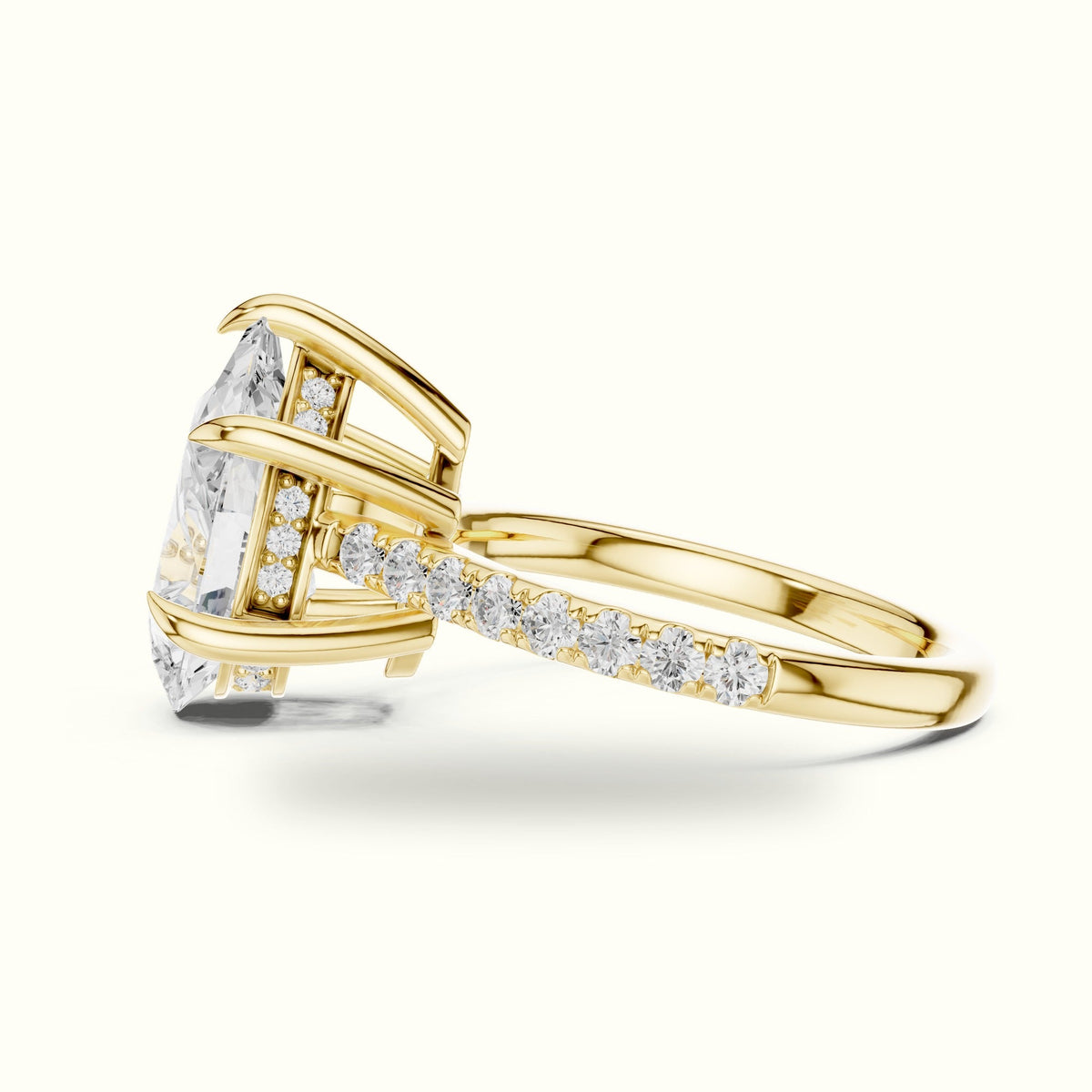 Pear Basket with Hidden Halo Lab-Grown Diamond Solitaire Ring — Yellow gold, view 3 | Crystal N Cuts