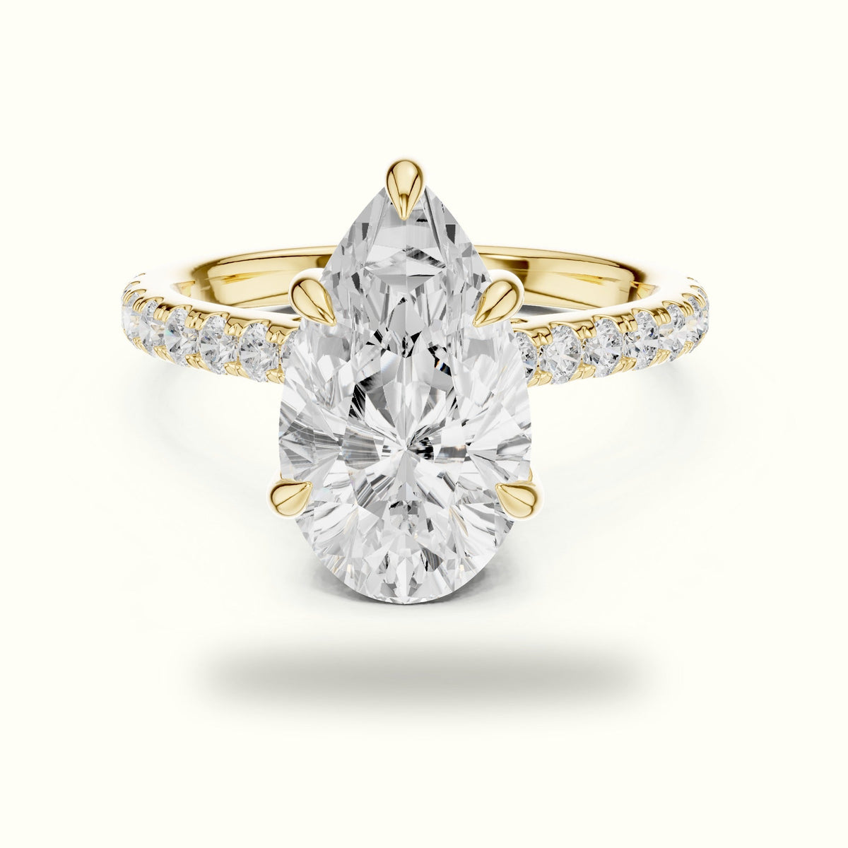Pear Basket with Hidden Halo Lab-Grown Diamond Solitaire Ring — Yellow gold, front view | Crystal N Cuts