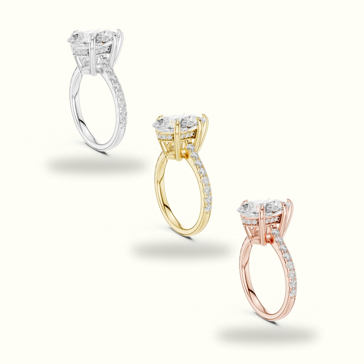 Pear Basket with Hidden Halo Lab-Grown Diamond Solitaire Ring — Rose gold, in yellow, white and rose gold | Crystal N Cuts