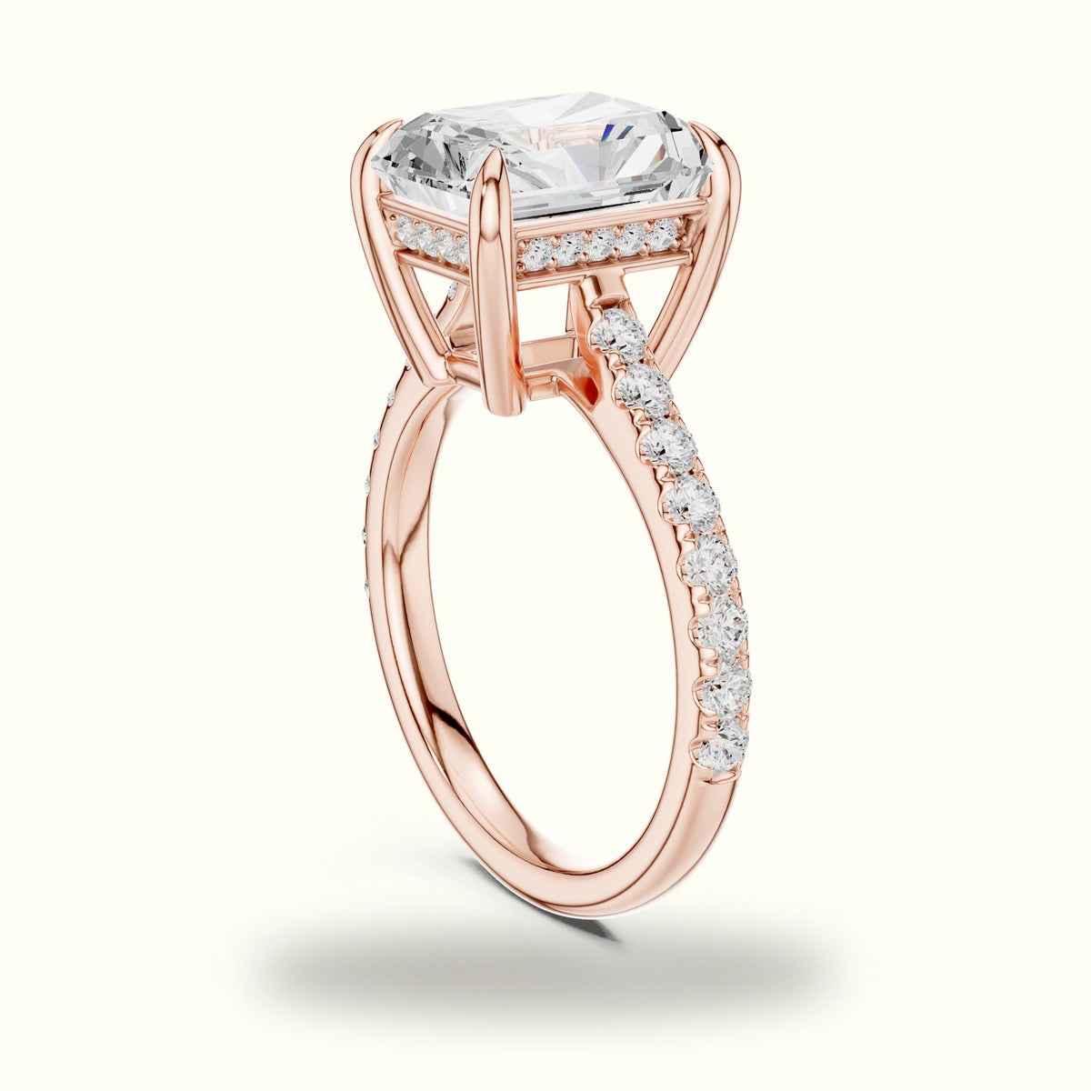 Radiant Basket with Hidden Halo Lab-Grown Diamond Solitaire Ring — Rose gold, view 1 | Crystal N Cuts