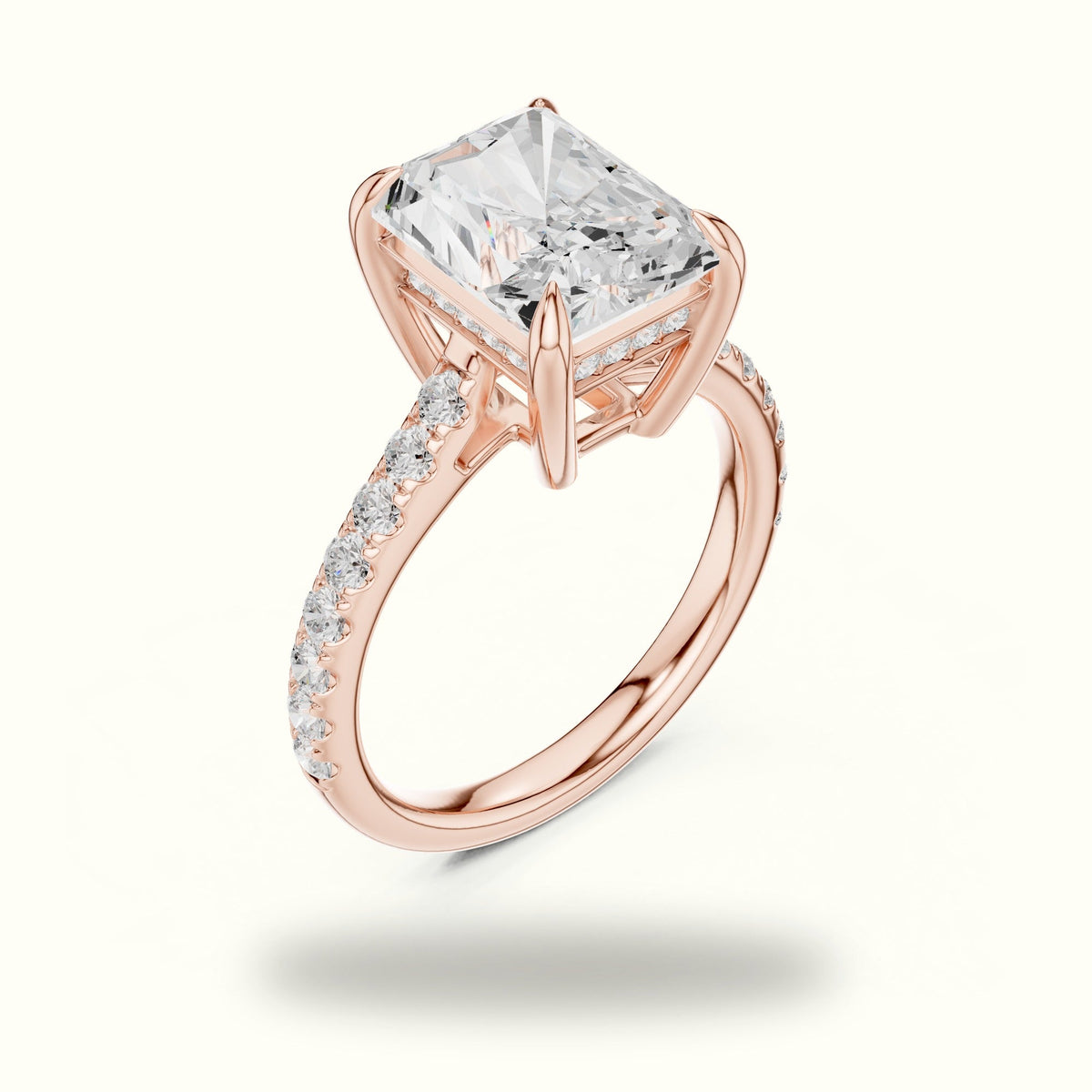 Radiant Basket with Hidden Halo Lab-Grown Diamond Solitaire Ring — Rose gold, view 2 | Crystal N Cuts