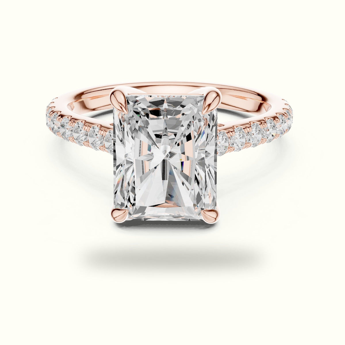 Radiant Basket with Hidden Halo Lab-Grown Diamond Solitaire Ring — Rose gold, front view | Crystal N Cuts