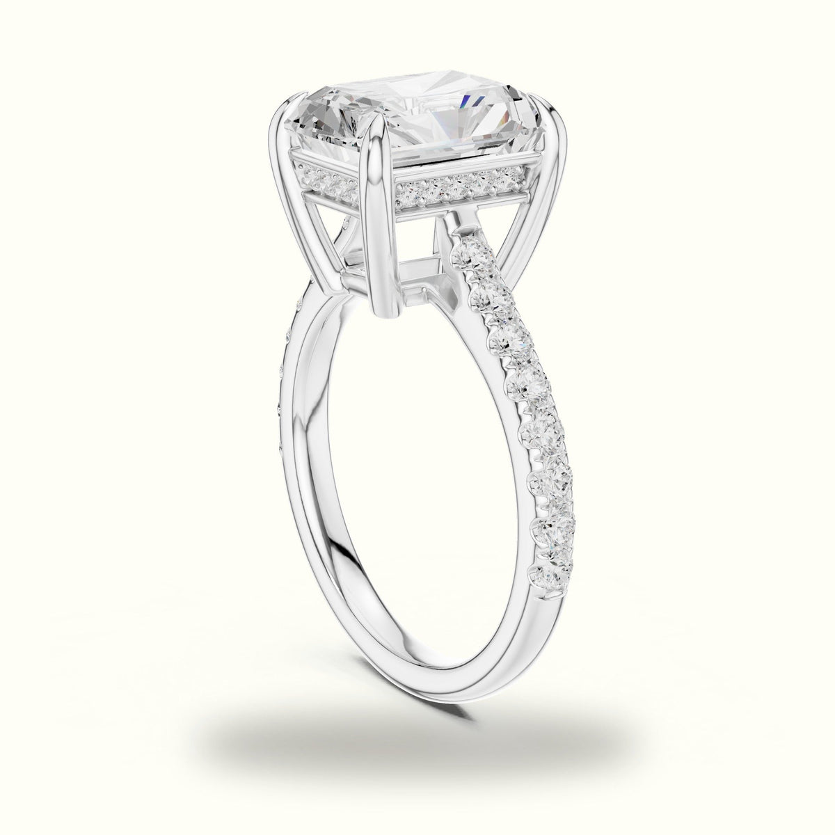 Radiant Basket with Hidden Halo Lab-Grown Diamond Solitaire Ring — White gold, view 1 | Crystal N Cuts