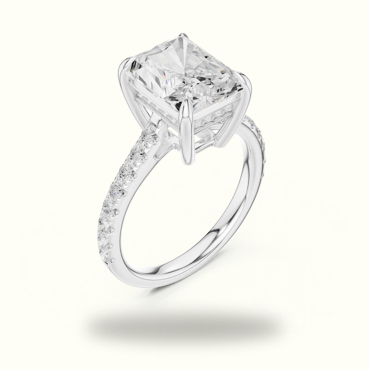 Radiant Basket with Hidden Halo Lab-Grown Diamond Solitaire Ring — White gold, view 2 | Crystal N Cuts