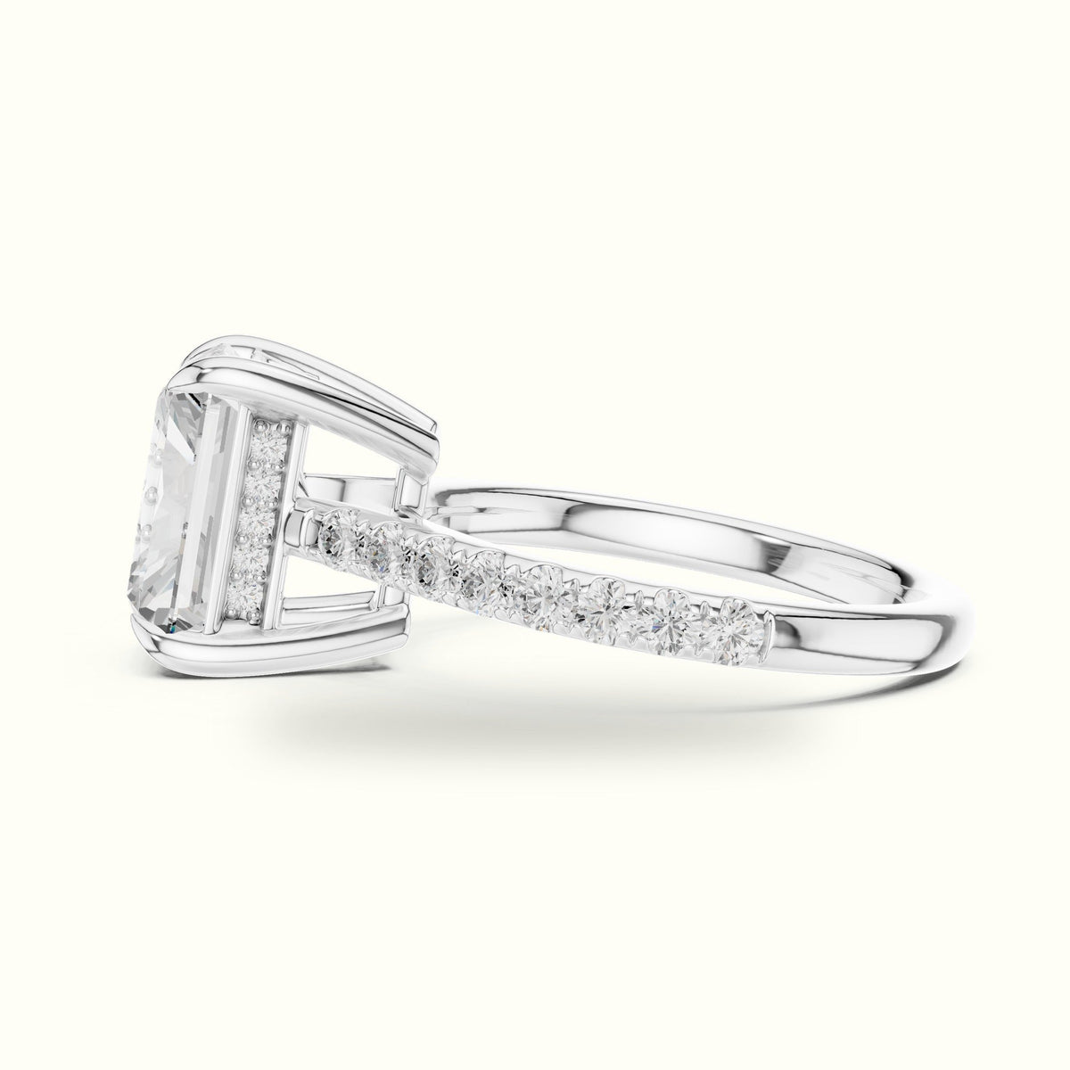 Radiant Basket with Hidden Halo Lab-Grown Diamond Solitaire Ring — White gold, view 3 | Crystal N Cuts